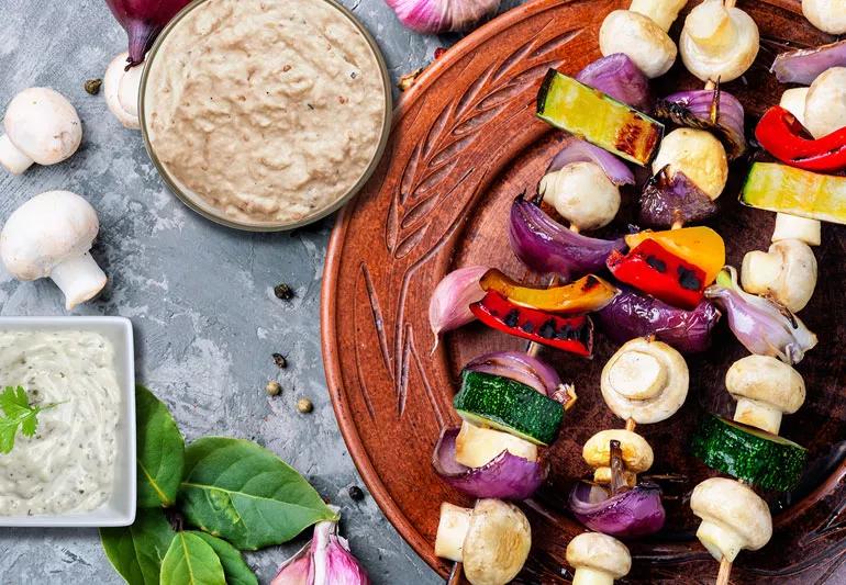 Veggie Kabobs with two spicey sauces