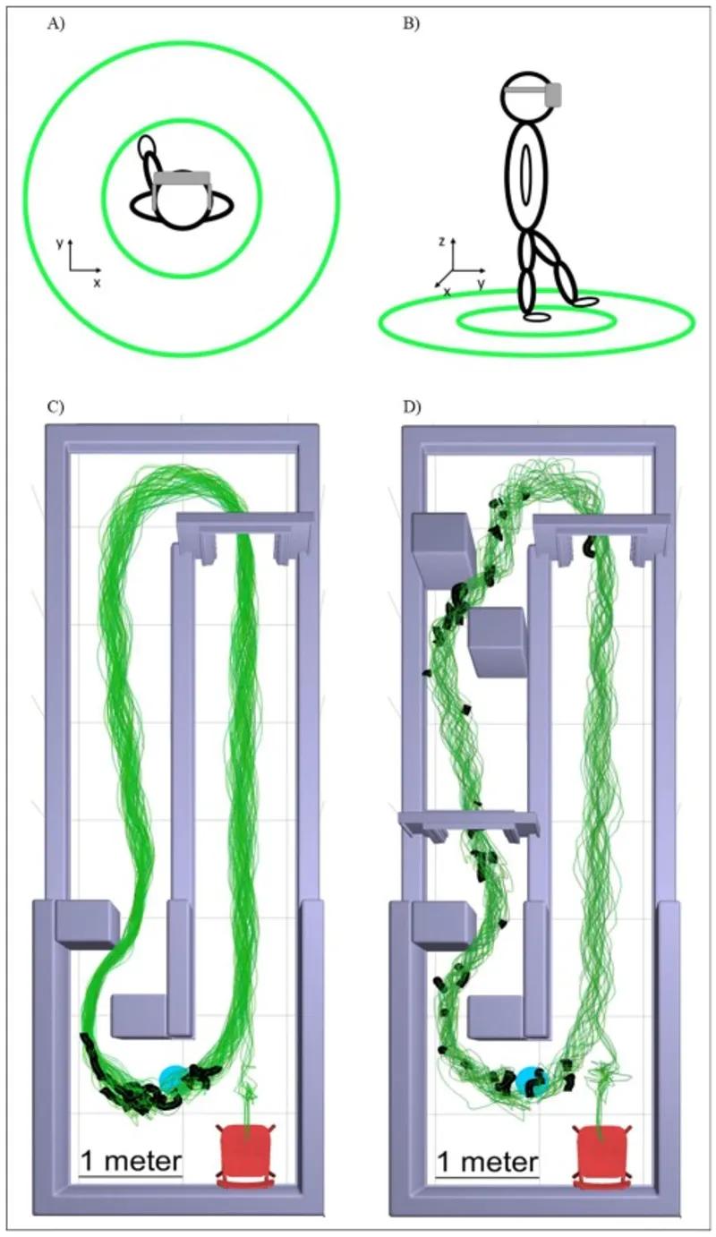 Schematic of walking route for AR testing modes