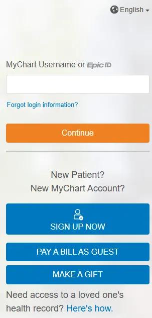 Screenshot of MyChart login