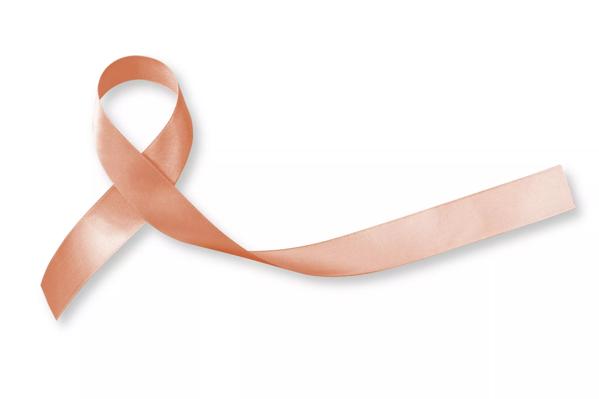 Uterine cancer, Endometrial cancer, and Gynecologic Cancer Awareness with peach color ribbon isolated on white background with clipping path