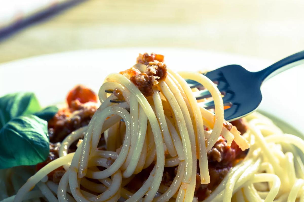 A forkful of spaghetti.