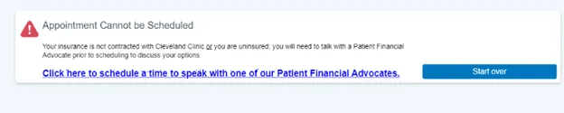 Appointment cannot be scheduled warning