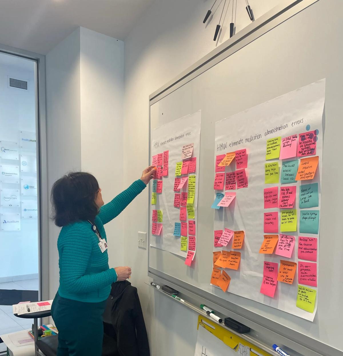 An image of a person organizing ideas on a whiteboard.