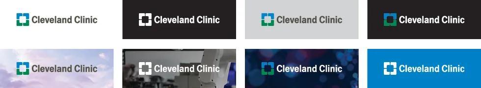 Examples of how to use the Cleveland Clinic logo on different colored backgrounds.