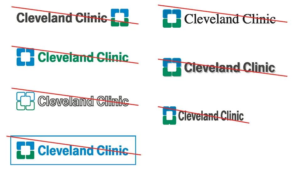 Misuse examples of the primary Cleveland Clinic logo.