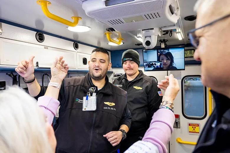 interior of mobile stroke unit with a videoconference connection