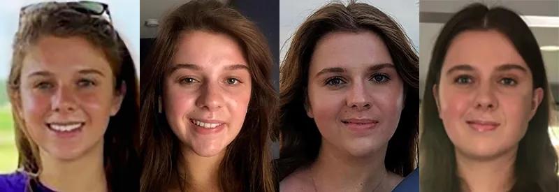 four portrait photos of a young woman over time