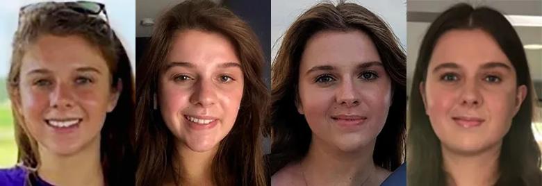 four portrait photos of a young woman over time