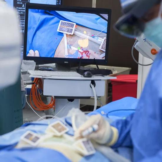 Microsoft HoloLens augmented reality device being used in surgery.