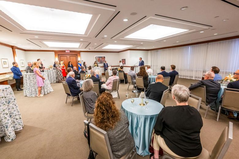 Dr. Mihaljevic addresses guests at the Welcome Reception last month.