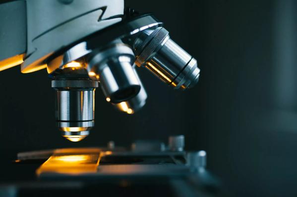 Close up of microscope and test sample