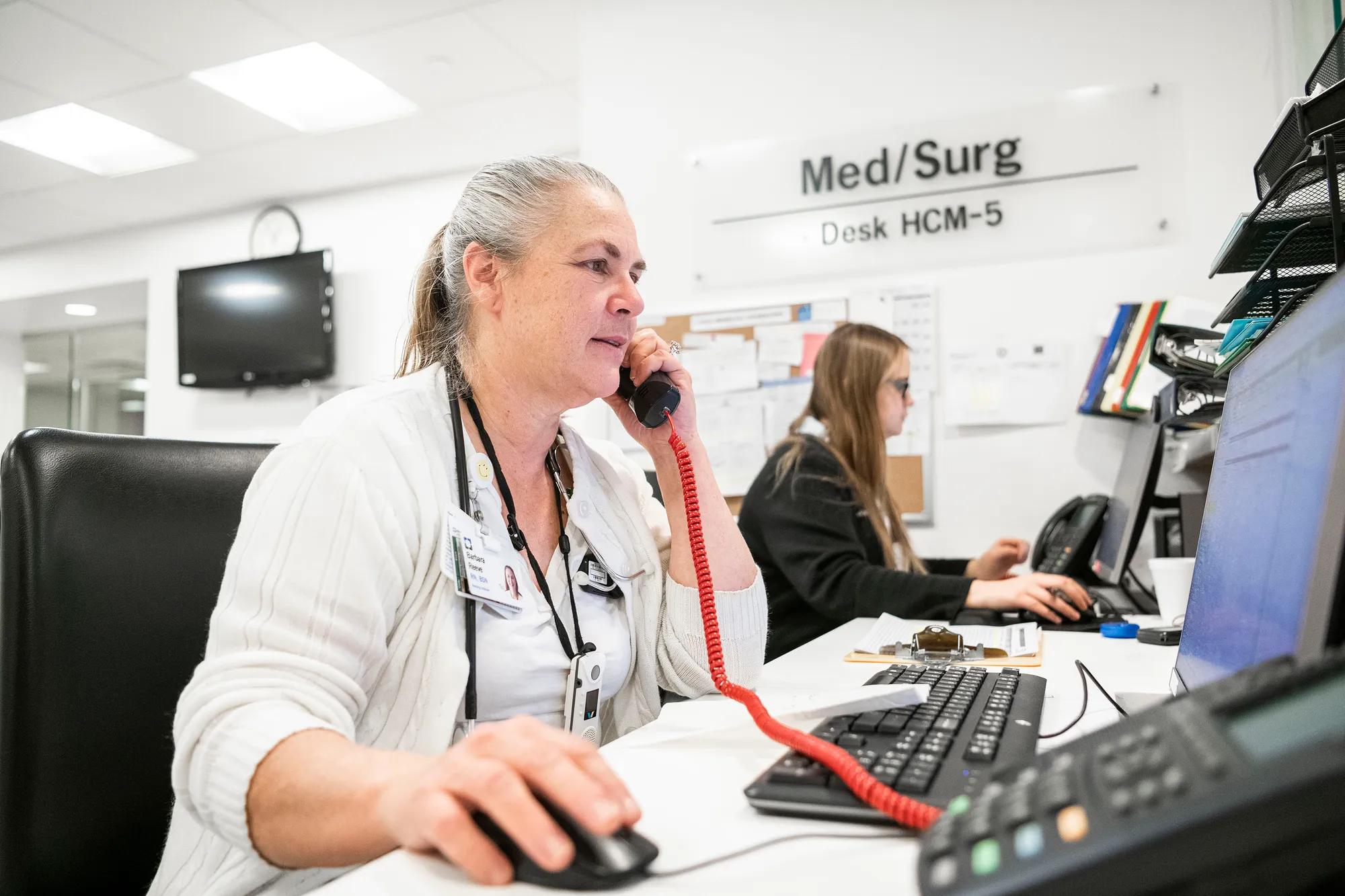 Cleveland Clinic nurse talking on a phone