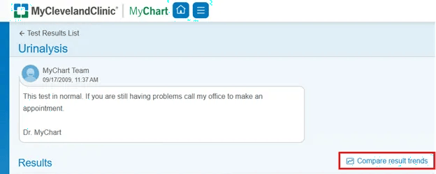 MyChart test result list