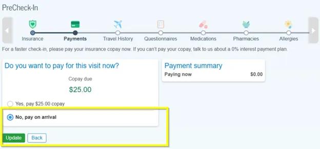 MyChart gives you the choice to pre-authorize your copay before your appointment.