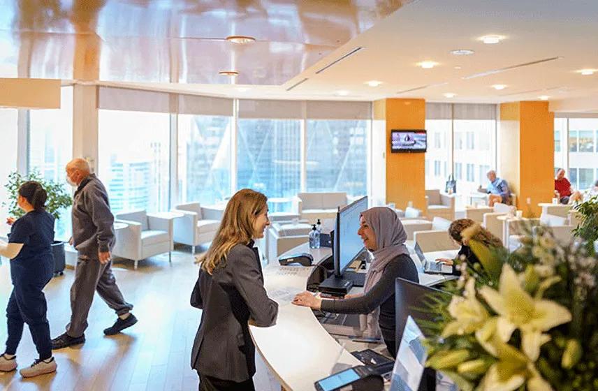 Reception area at Cleveland Clinic's Toronto medical centre.