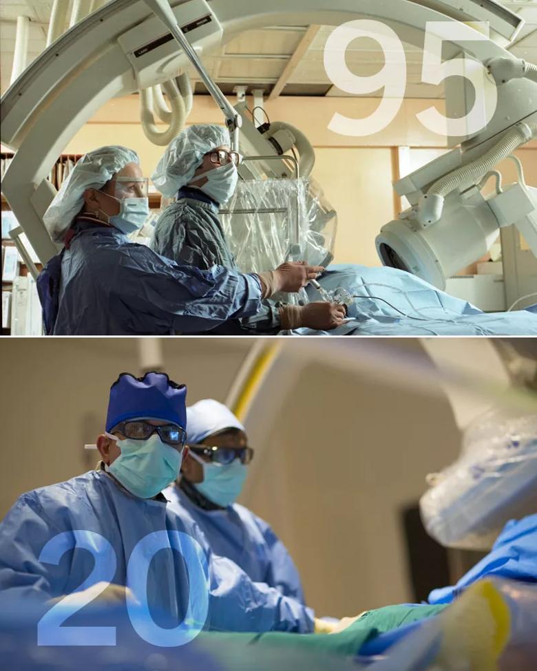 Surgeons in masks performing procedures