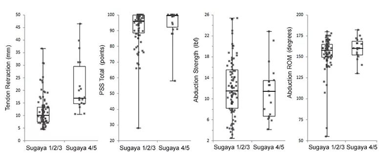 Graphs of individual patient tendon retraction and other measurements