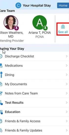 A screenshot of the MyChart app with see all highlighted.