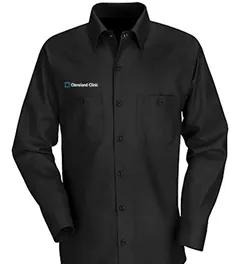 Black button down shirt with Cleveland Clinic logo
