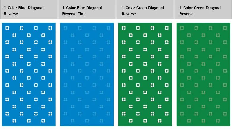 Diagonal icon pattern in one color with blue or green background