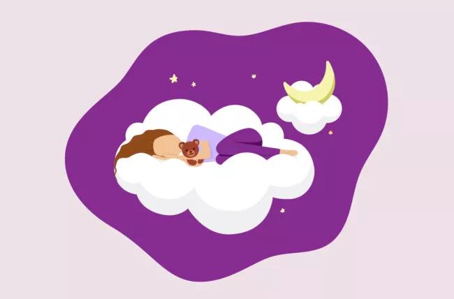 An illustration of a person sleeping on a cloud.