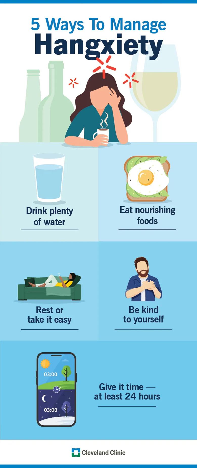 Ways to manage hangxiety, like drinking water and eating nourishing foods