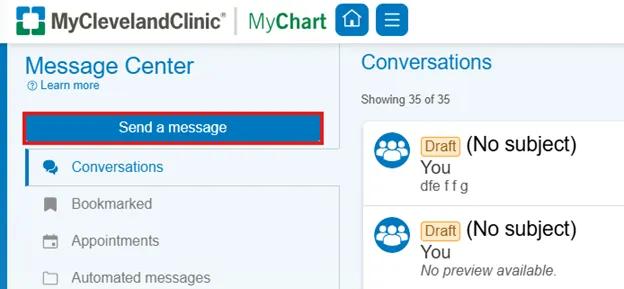 MyChart messaging center