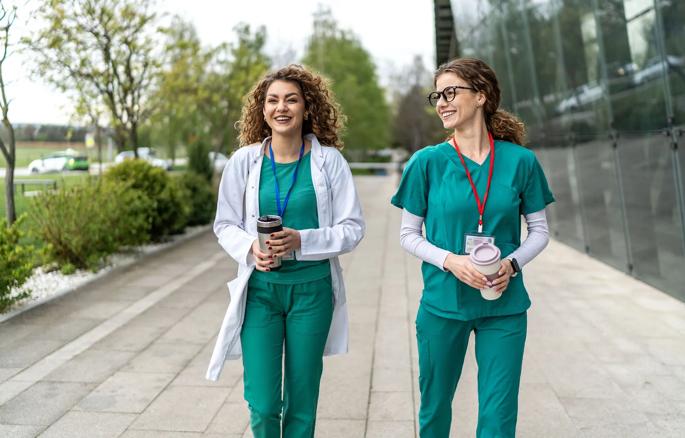 Caregivers walking outside