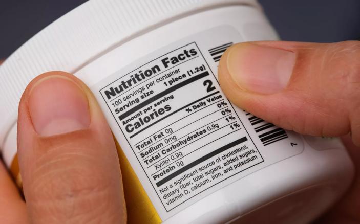 Food label listing xylitol