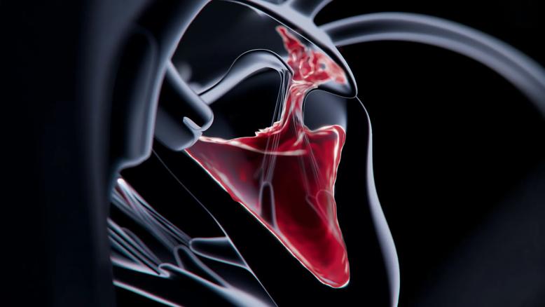 stylized rendering of a blood coursing through a heart valve