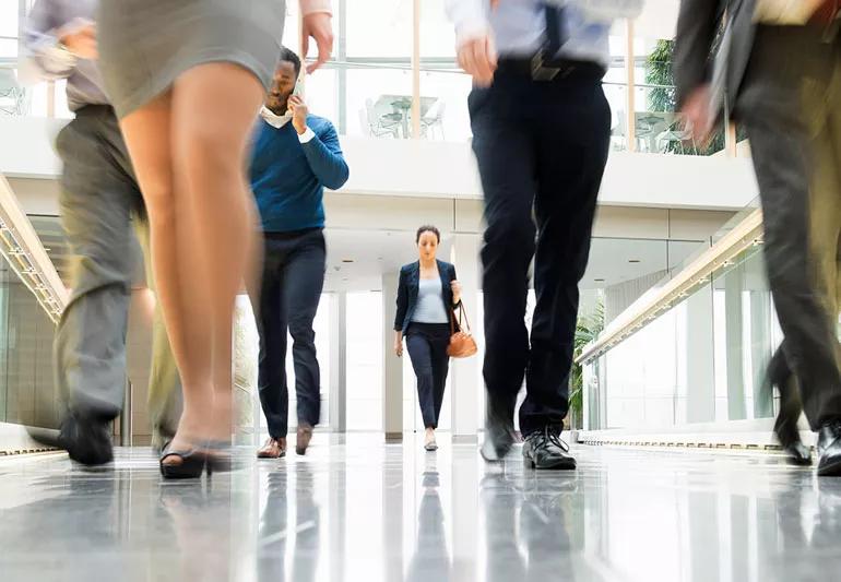 Walking in a corridor during lunch break