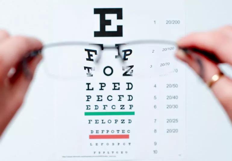 eye chart seen through glasses