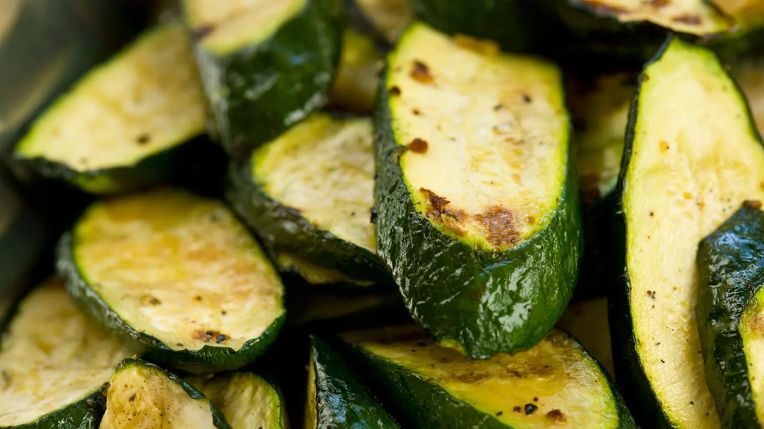 Cooked slices of seasoned zucchini