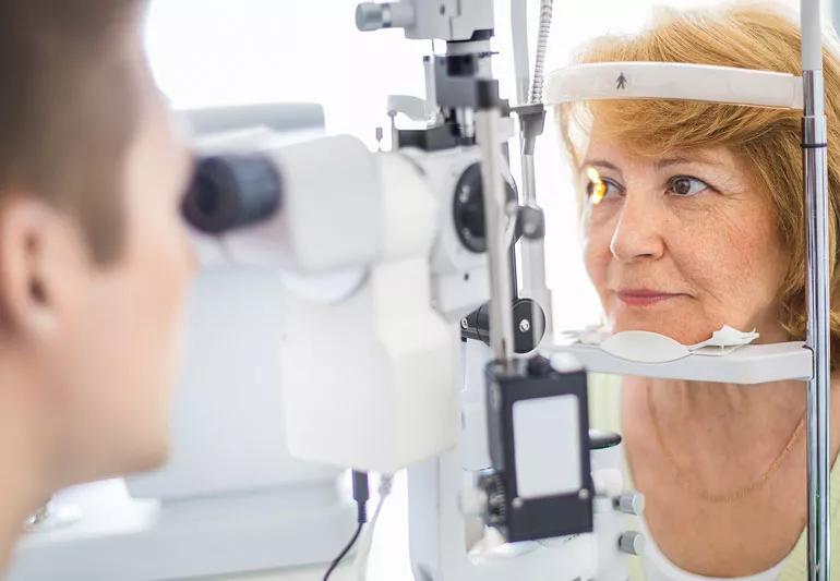 Person receiving eye exam