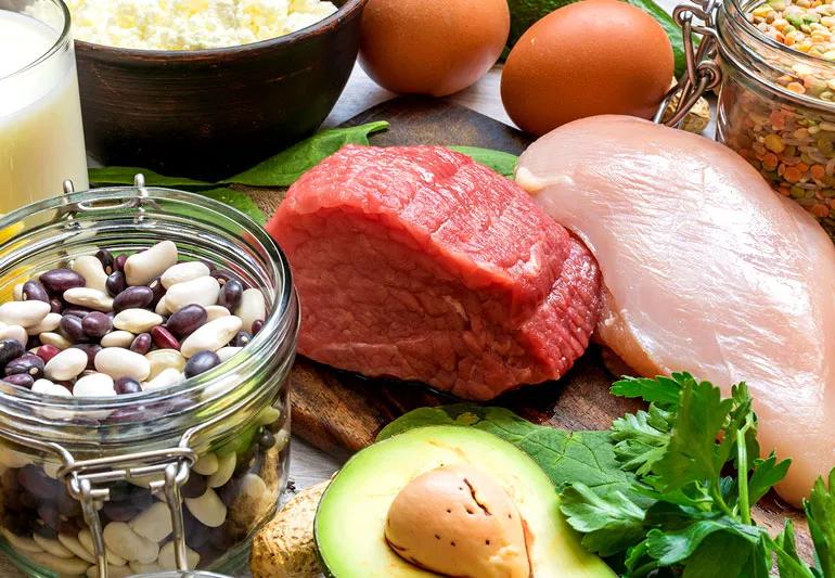 Foods rich in vitamin B6 like beef, avocados, eggs, chicken, beans and nuts.