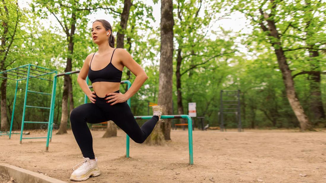 Person doing a Bulgarian-split squat outside