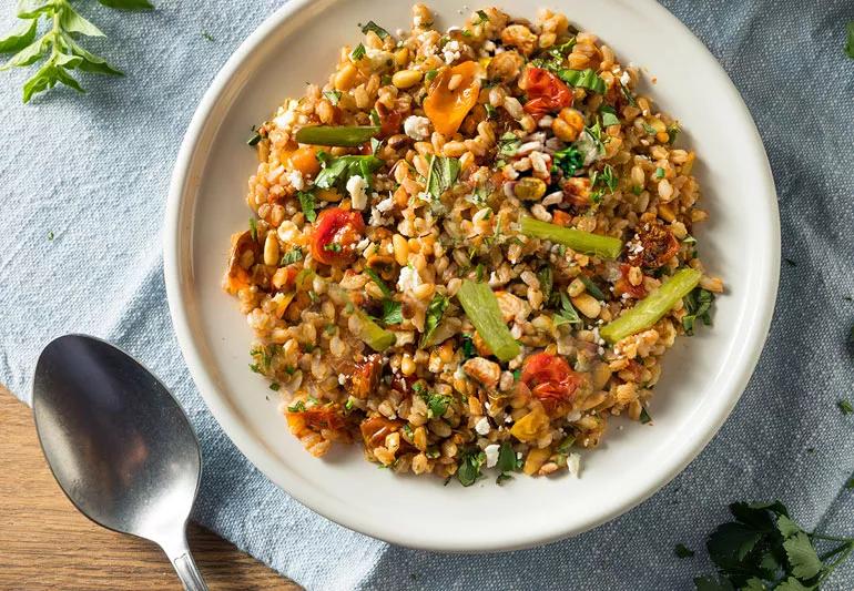 recipe of farro Chickpea Tomato and Asparagus