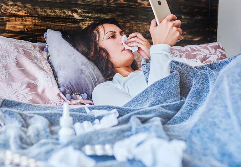 woman sick during isolation