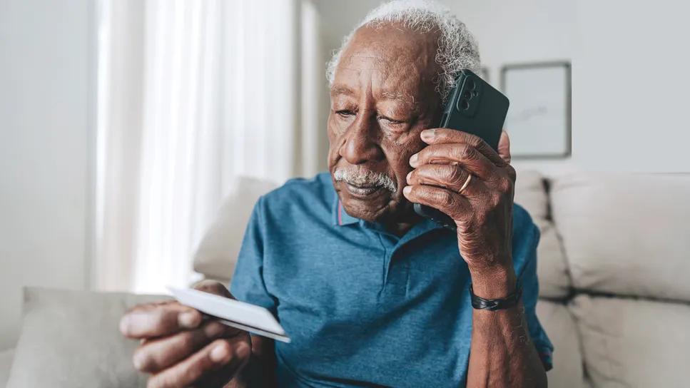 Geriatric patient talking on phone