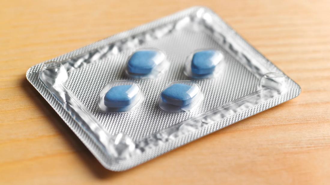 Packet of blue Viagra tablets