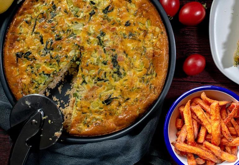 vegetale frittata with sweet potato fries