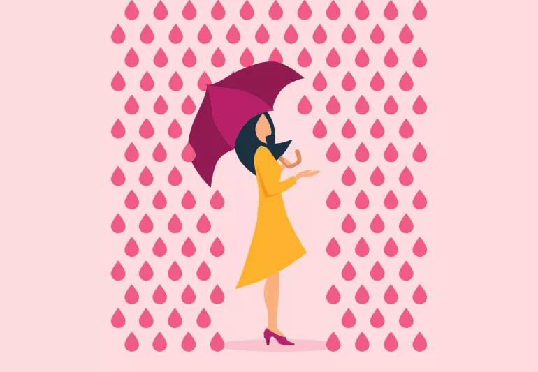 Illustration with a woman holding an umbrella in the rain