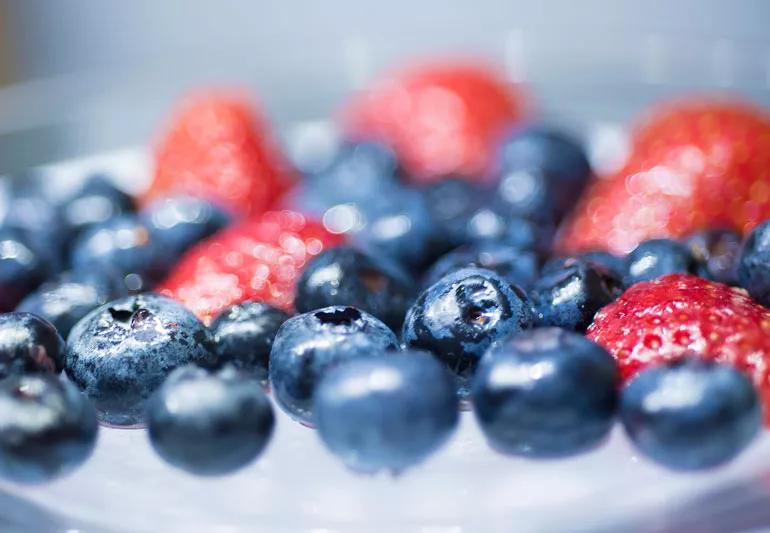 Plate of blueberries and strawberries