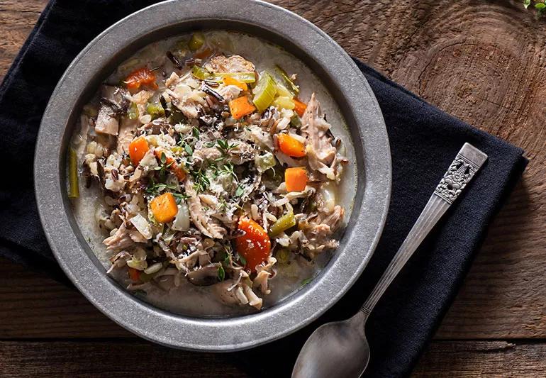 Chicken, squash and wild rice soup