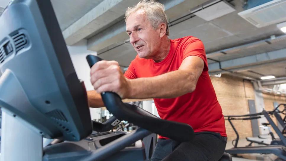 Patient on exercise bike