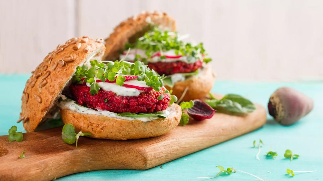 Meatless beet burgers on buns