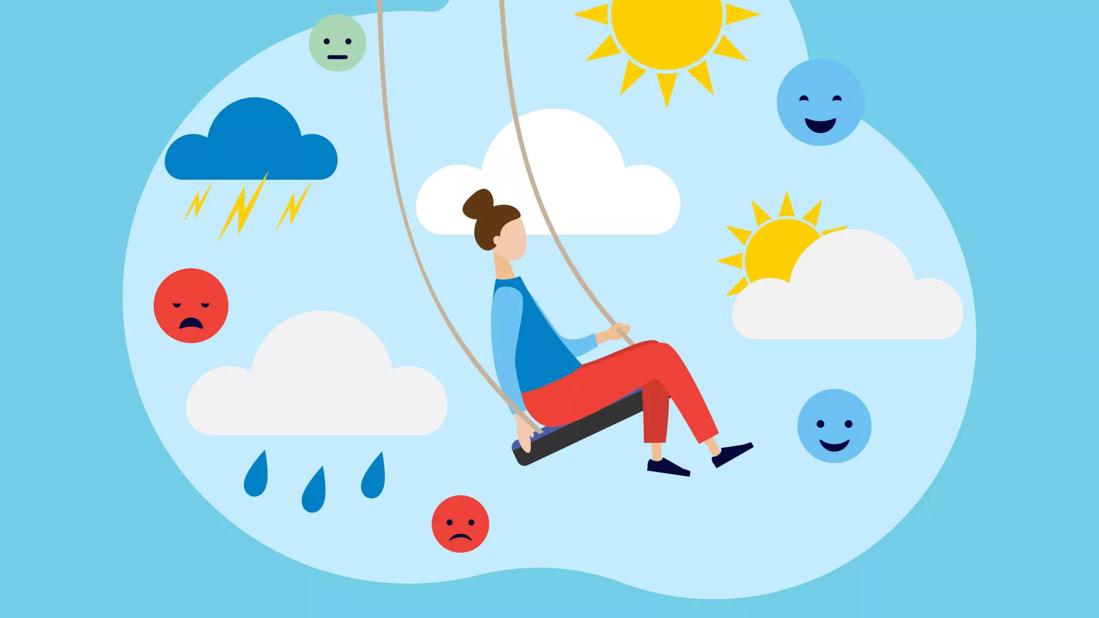 person on a swing between sun and rain