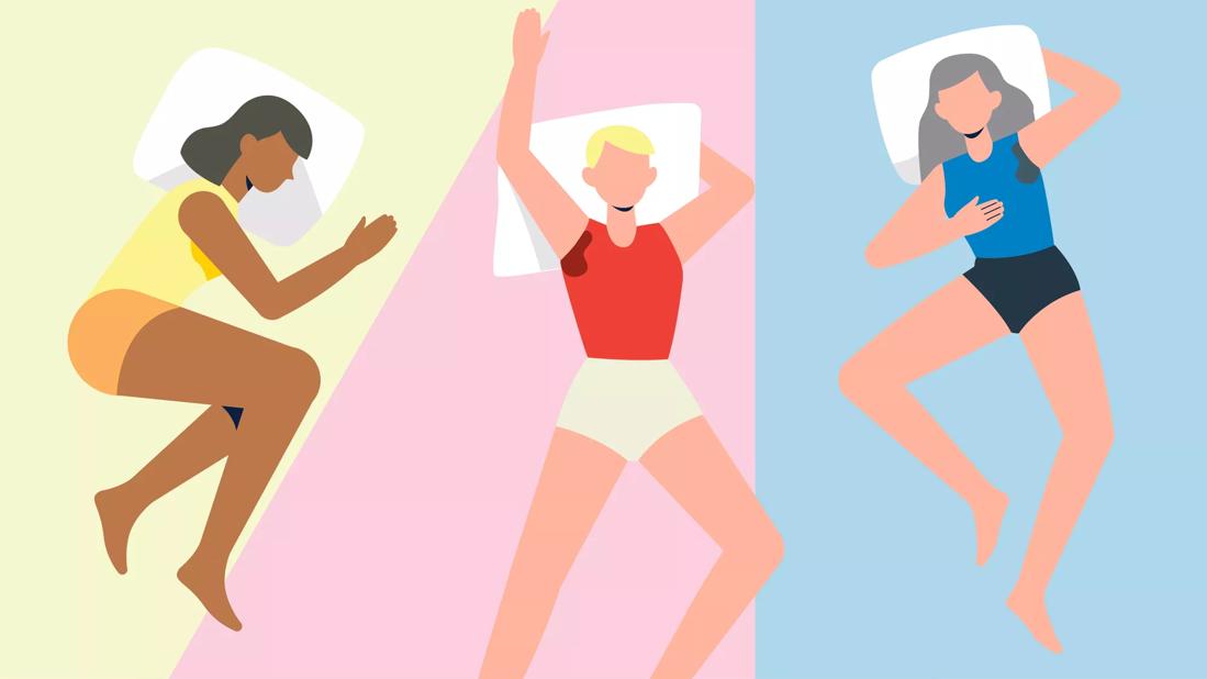 Three different women in sleeping positions sweating