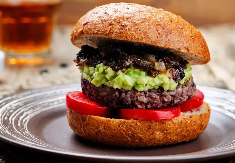 Black bean burger on a healthy grain bun