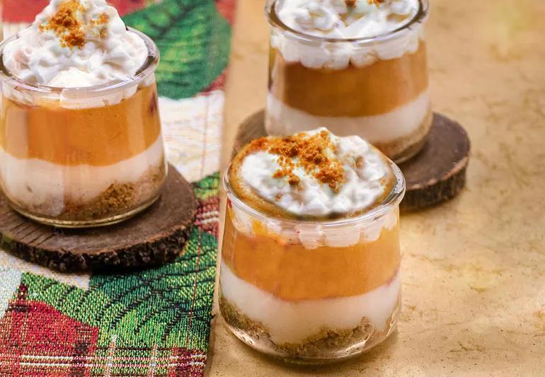 close up of pumpkin mousse parfaits